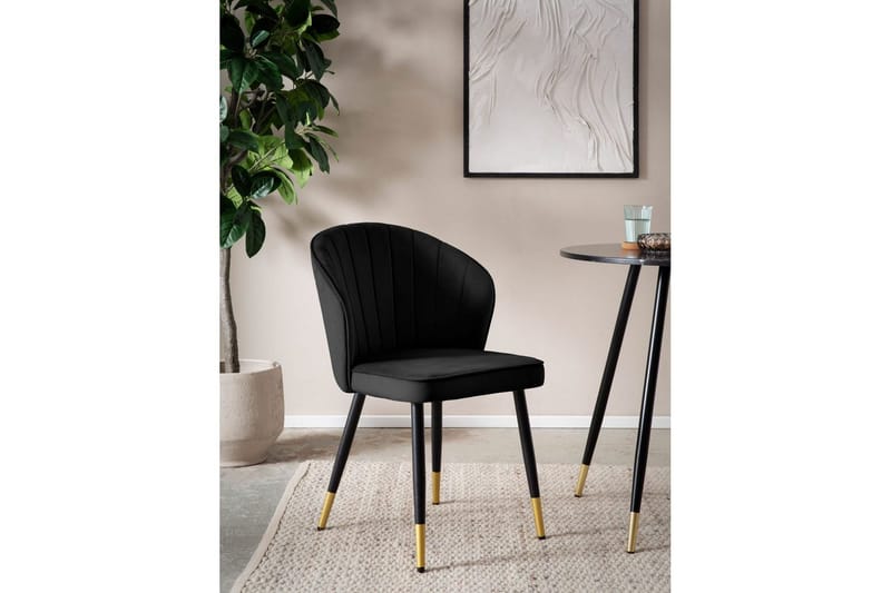 Spisestuestol Wohnling fløjl polstret med metalben, moderne loftstil Sort - Sort - Møbler - Stole & lænestole - Spisebordsstole & køkkenstole