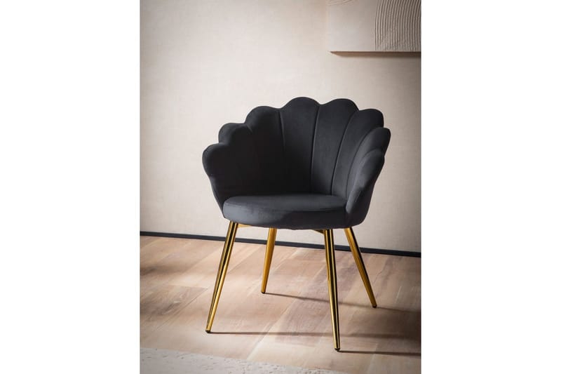 Spisestuestol Wohnling tulipanfløjl polstret, moderne loftstil Sort - Sort - Møbler - Borde - Spisebordssæt