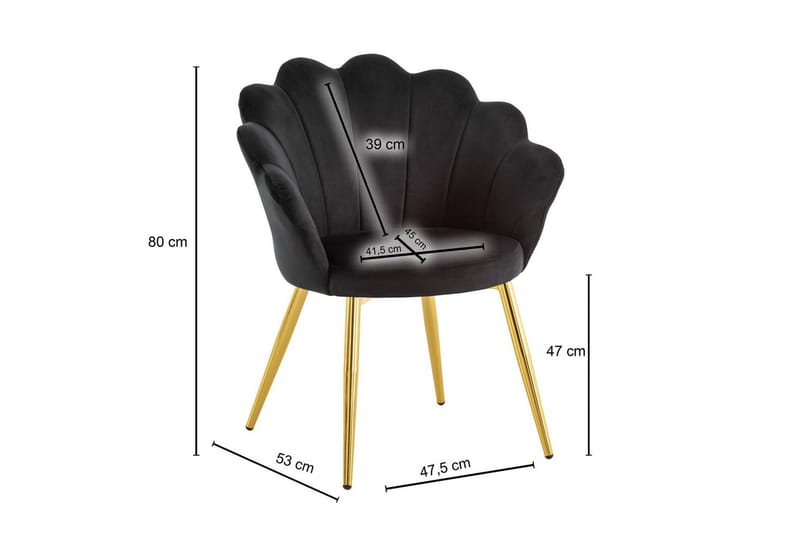 Spisestuestol Wohnling tulipanfløjl polstret, moderne loftstil Sort - Sort - Møbler - Borde - Spisebordssæt