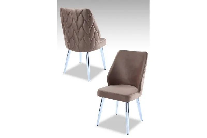 Stifen Spisebordsstol i Fløjl med Krom-look, Beige