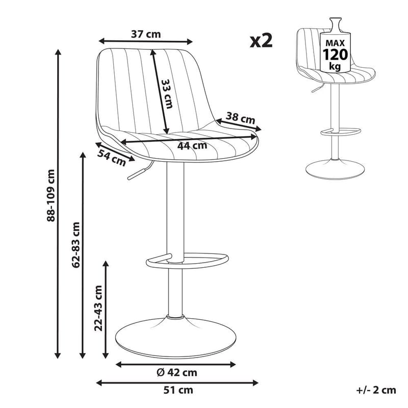 Svingbar skammel Dubrovnik 2-pak - Møbler - Stole & lænestole - Barstole
