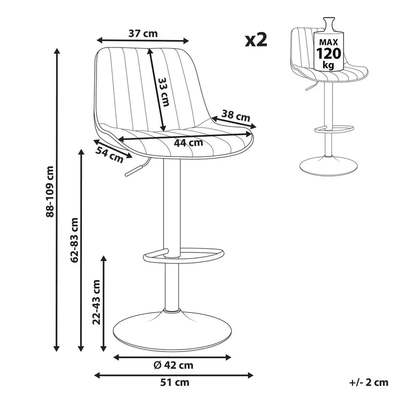 Svingbar skammel Dubrovnik 2-pak - Møbler - Stole & lænestole - Barstole