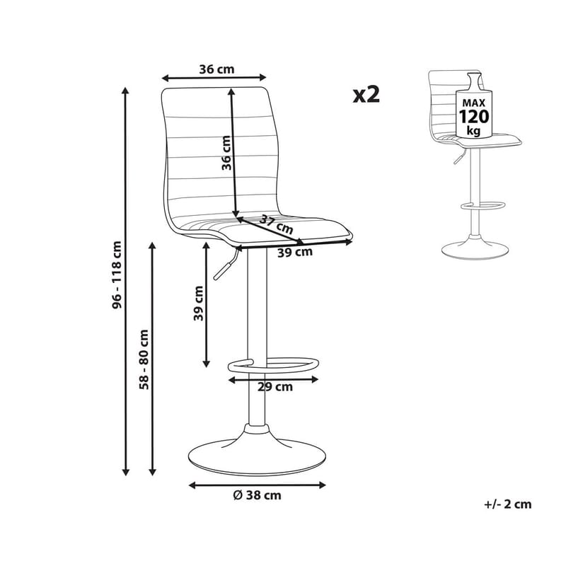 Svingbar skammel Lucerne 2-pak - Brun, Sort - Møbler - Stole & lænestole - Barstole