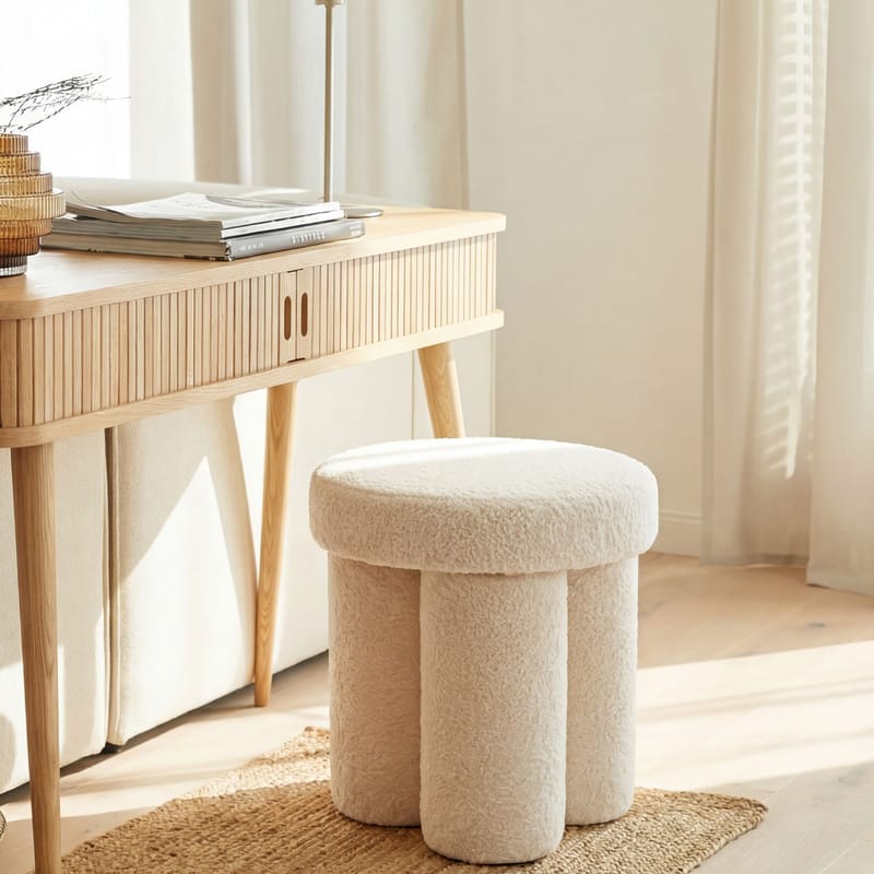 Ölvik rund siddepuf 40 cm i teddystof - lys creme - Møbler - Stole & lænestole - Taburet & skammel - Ottoman