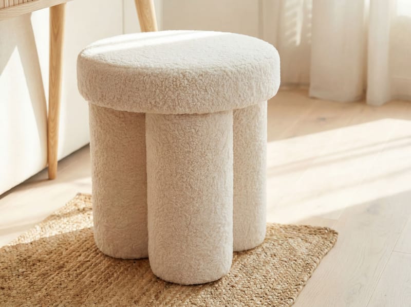 Ölvik rund siddepuf 40 cm i teddystof - lys creme - Møbler - Stole & lænestole - Taburet & skammel - Ottoman