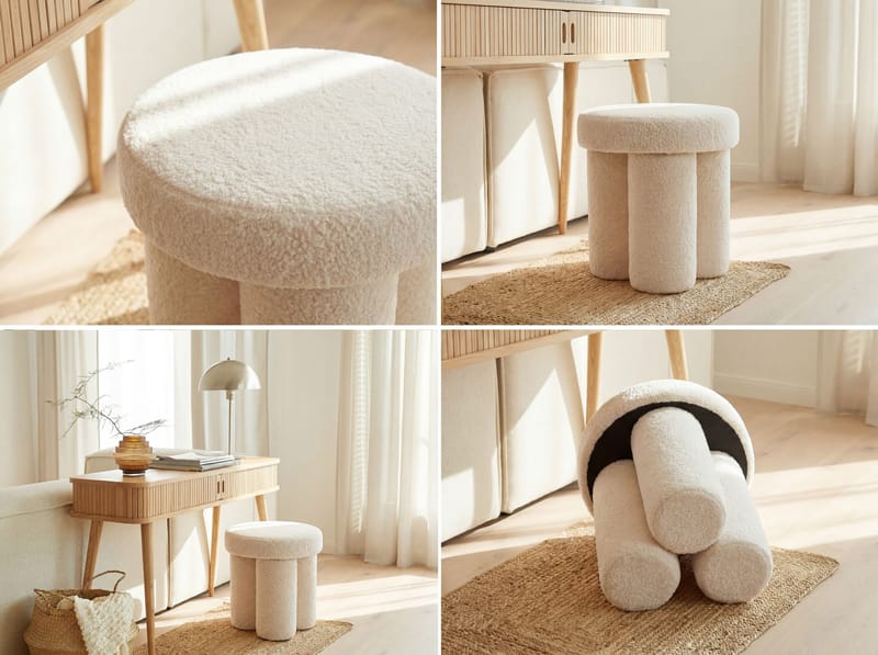 Ölvik rund siddepuf 40 cm i teddystof - lys creme - Møbler - Stole & lænestole - Taburet & skammel - Ottoman