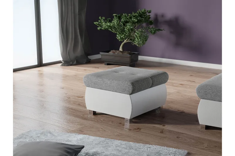 Cerys Fodskammel 60 cm - Hvid / Grå - Møbler - Stole & lænestole - Taburet & skammel - Puf