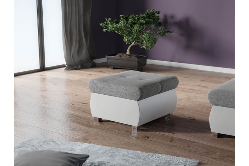 Cerys Fodskammel 60 cm - Hvid / Grå - Møbler - Stole & lænestole - Taburet & skammel - Puf