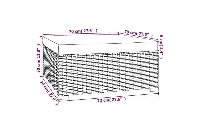 fodskammel med hynde til haven 70x70x30 cm polyrattan grå - Grå - Puf