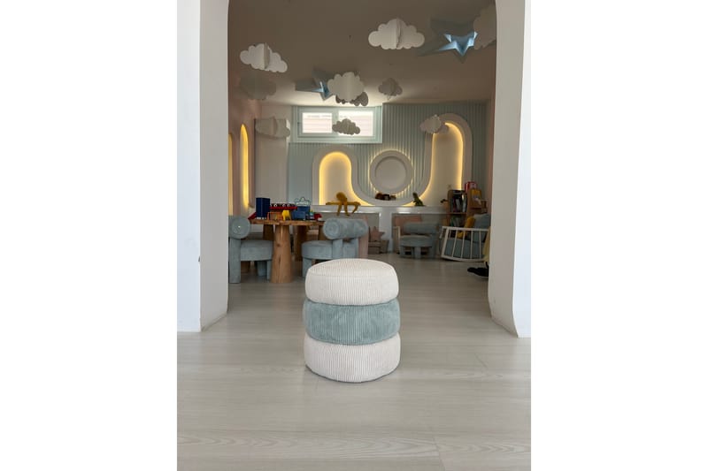 Gisele Puf 36 cm, Blå/Hvid