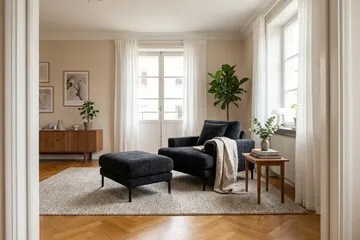 Menard Premium fodskammel i chenille - Sort - Møbler - Stole & lænestole - Taburet & skammel - Puf