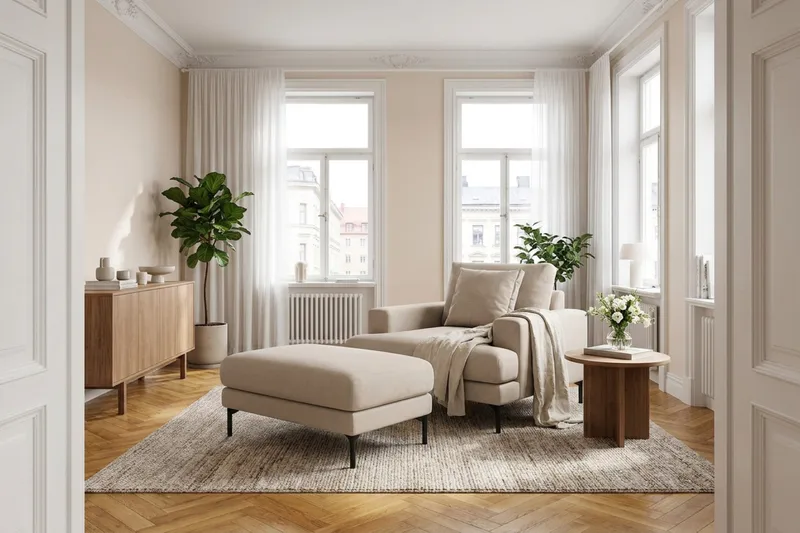 Menard Premium fodskammel i stof - Beige - Møbler - Stole & lænestole - Taburet & skammel - Puf