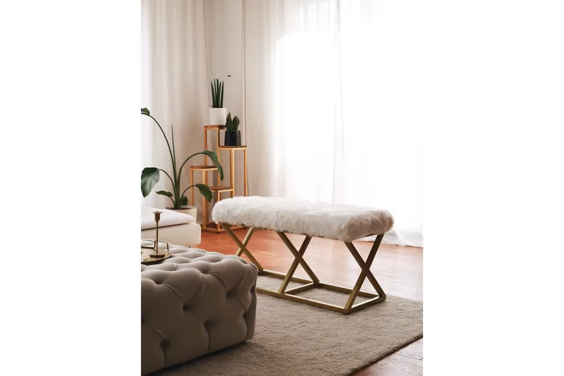 Murmu Skammel 100 cm - Guld/Hvid - Møbler - Stole & lænestole - Taburet & skammel - Puf - Opredelig puf