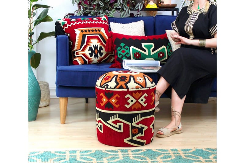 Amsterdam Siddepuf 40 cm - Rød/Hvid - Møbler - Stole & lænestole - Taburet & skammel - Ottoman