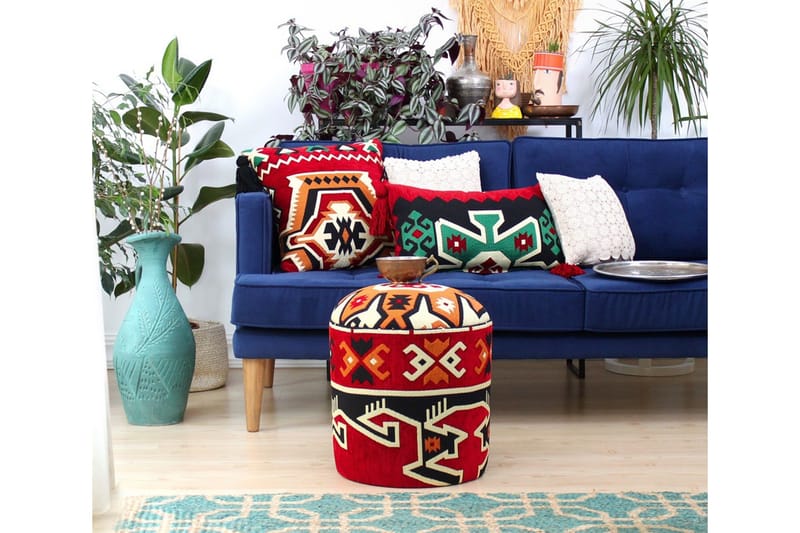 Amsterdam Siddepuf 40 cm - Rød/Hvid - Møbler - Stole & lænestole - Taburet & skammel - Ottoman