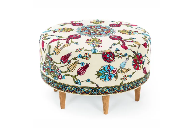 Cerasolo Ottoman Rund - Velour/Beige/Rød/Natur - Møbler - Stole & lænestole - Taburet & skammel - Ottoman