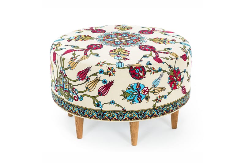 Cerasolo Ottoman Rund - Velour/Beige/Rød/Natur - Ottoman