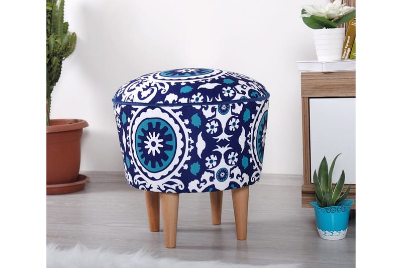 Debesis Siddepuf 42 cm - Blå/Hvid - Møbler - Stole & lænestole - Taburet & skammel - Ottoman