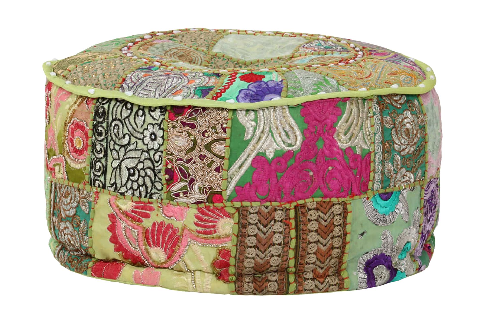 Puffe Med Patchwork Rund Bomuld Håndlavet 40 X 20 Cm Grøn - Grøn - Møbler - Stole & lænestole - Taburet & skammel - Ottoman - Marokkansk puf