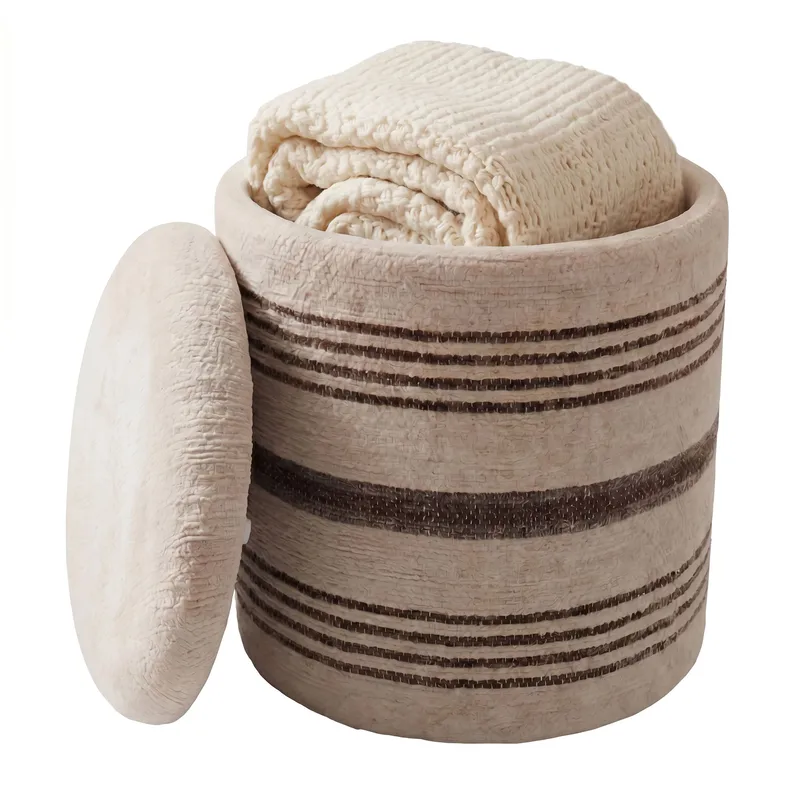 Nirek rund siddepuf med opbevaring i uldstof, lys beige