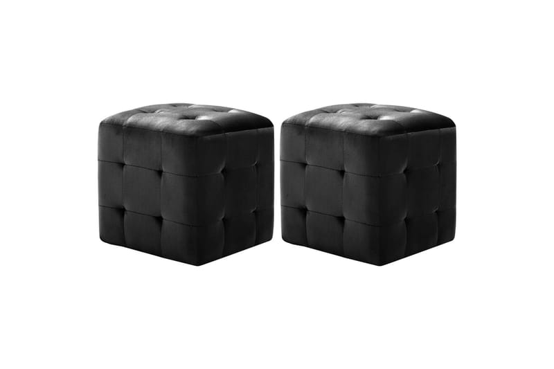 Puf 2 stk. 30 x 30 x 30 cm fløjlsstof sort - Sort - Ottoman