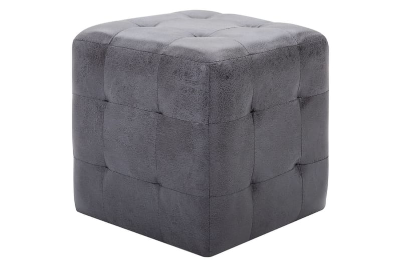 Puf 2 stk. 30 x 30 x 30 cm imiteret ruskind - Grå - Ottoman