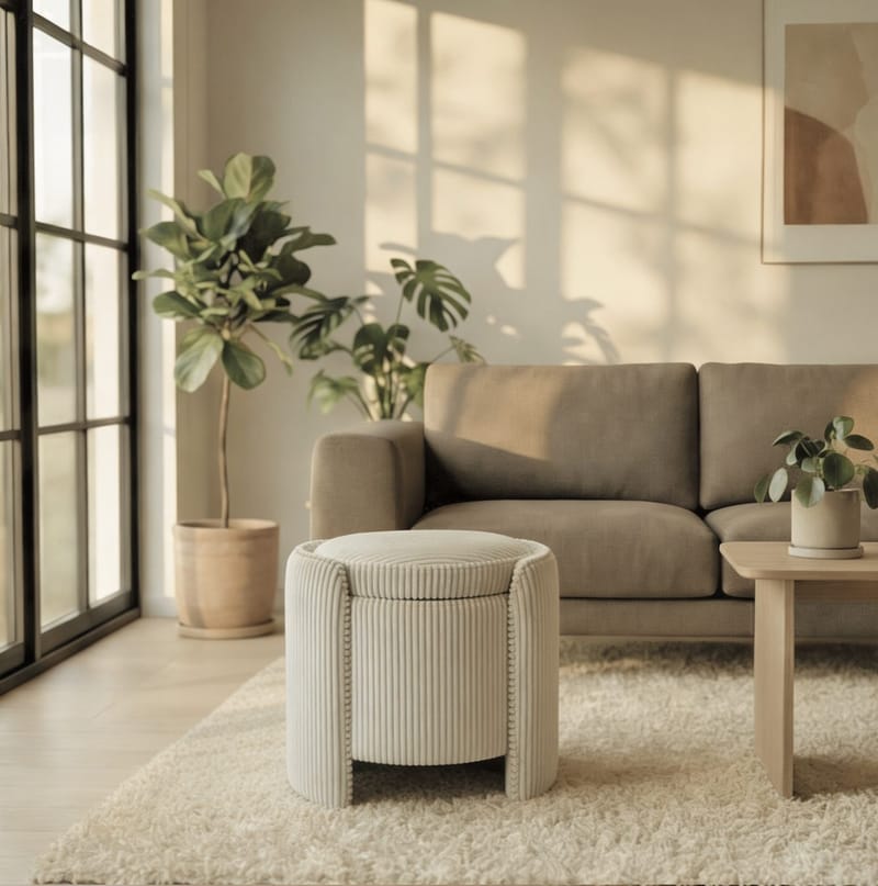 Puf Atelier Del Sofa Cuddle (50 x 46 x 42 cm) Beige - Beige - Møbler - Stole & lænestole - Taburet & skammel - Ottoman - Ottoman & siddepuf med opbevaring