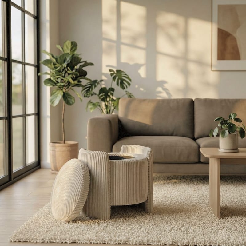 Puf Atelier Del Sofa Cuddle (50 x 46 x 42 cm) Beige - Beige - Møbler - Stole & lænestole - Taburet & skammel - Ottoman - Ottoman & siddepuf med opbevaring