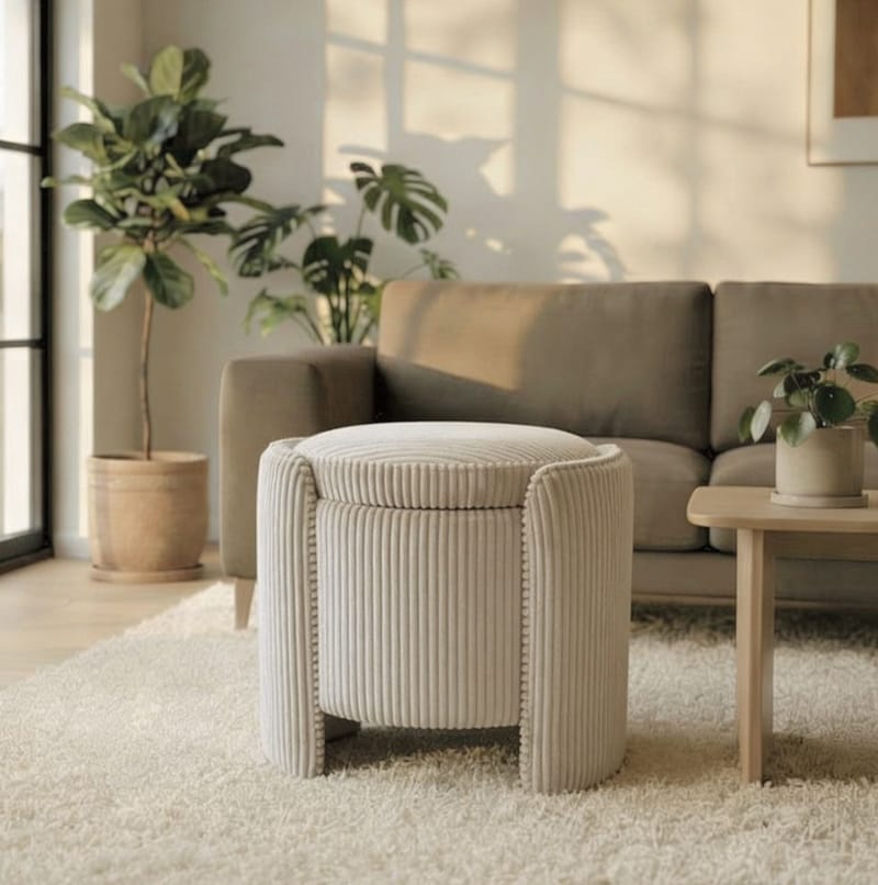 Puf Atelier Del Sofa Cuddle (50 x 46 x 42 cm) Beige - Beige - Møbler - Stole & lænestole - Taburet & skammel - Ottoman - Ottoman & siddepuf med opbevaring