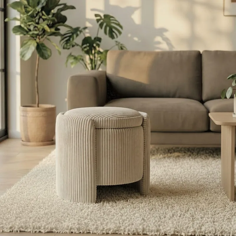 Puf Atelier Del Sofa Cuddle (50 x 46 x 42 cm) Beige - Beige - Møbler - Stole & lænestole - Taburet & skammel - Ottoman - Ottoman & siddepuf med opbevaring