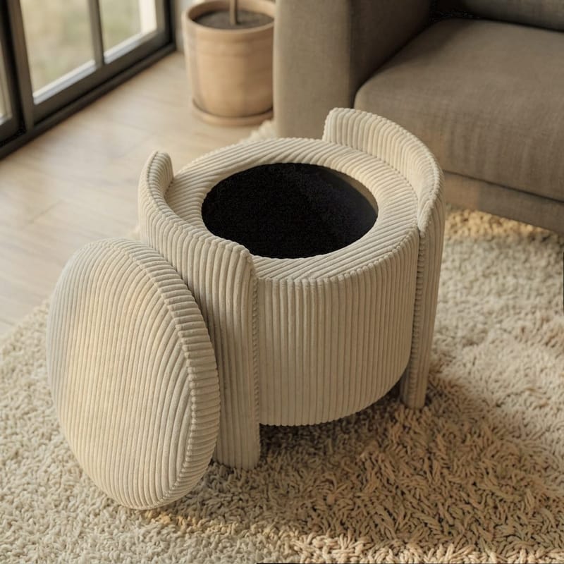 Puf Atelier Del Sofa Cuddle (50 x 46 x 42 cm) Beige - Beige - Møbler - Stole & lænestole - Taburet & skammel - Ottoman - Ottoman & siddepuf med opbevaring