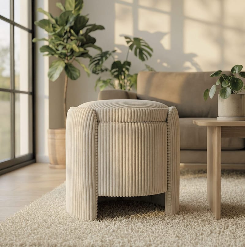 Puf Atelier Del Sofa Cuddle (50 x 46 x 42 cm) Beige - Beige - Møbler - Stole & lænestole - Taburet & skammel - Ottoman - Ottoman & siddepuf med opbevaring