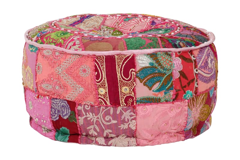 Puffe Med Patchwork Rund Bomuld Håndlavet 40 X 20 Cm Pink - Lyserød - Ottoman - Marokkansk puf