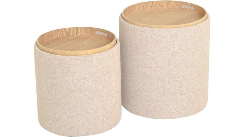 Velmira Puff 2 dele 39 cm rund - Beige - Møbler - Stole & lænestole - Taburet & skammel - Ottoman - Ottoman & siddepuf med opbevaring