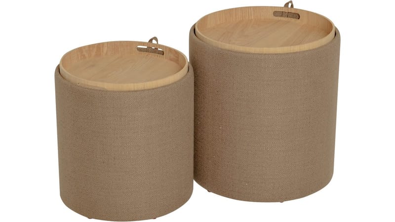 Velmira puff 2 dele 39 cm rund - Mørkbeige - Møbler - Stole & lænestole - Taburet & skammel - Ottoman - Ottoman & siddepuf med opbevaring
