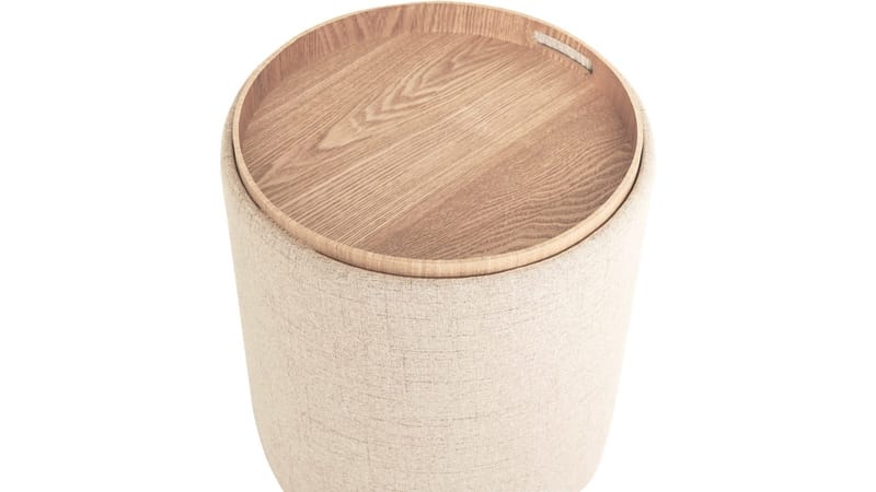 Velmira Puff 2 dele 39 cm rund - Beige - Møbler - Stole & lænestole - Taburet & skammel - Ottoman - Ottoman & siddepuf med opbevaring