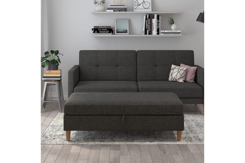 Ottoman/Taburet Lilly Antracit, Linned - Antracit, Linned - Møbler - Stole & lænestole - Taburet & skammel - Puf