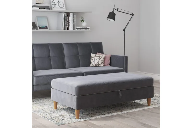 Ottoman/Taburet Lilly Antracit, Velour/Træ/Plastik - Antracit, Velour/Træ/Plastik - Møbler - Stole & lænestole - Taburet & skammel - Puf