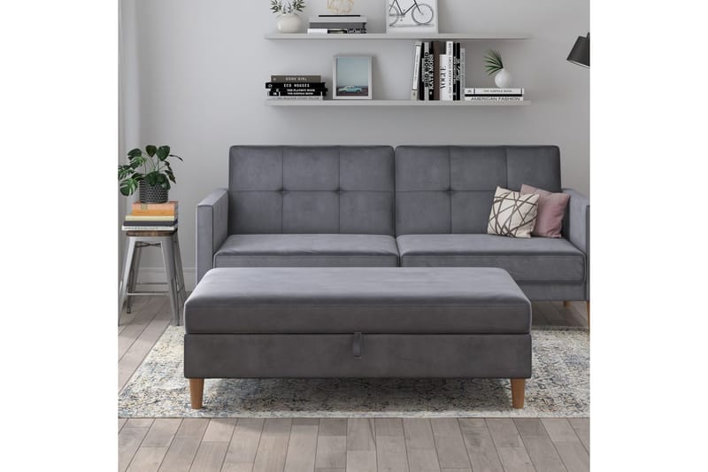 Ottoman/Taburet Lilly Antracit, Velour/Træ/Plastik - Antracit, Velour/Træ/Plastik - Møbler - Stole & lænestole - Taburet & skammel - Puf