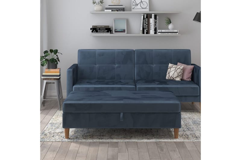 Ottoman/Taburet Lilly Blå, Velour/Træ/Plastik - Blå, Velour/Træ/Plastik - Møbler - Stole & lænestole - Taburet & skammel - Puf