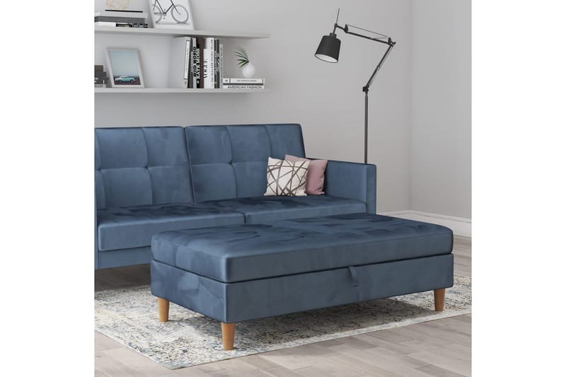 Ottoman/Taburet Lilly Blå, Velour/Træ/Plastik - Blå, Velour/Træ/Plastik - Møbler - Stole & lænestole - Taburet & skammel - Puf