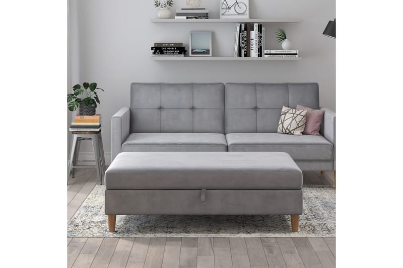 Ottoman/Taburet Lilly Lys Grå, Velour/Træ/Plastik - Lys Grå, Velour/Træ/Plastik - Møbler - Stole & lænestole - Taburet & skammel - Puf