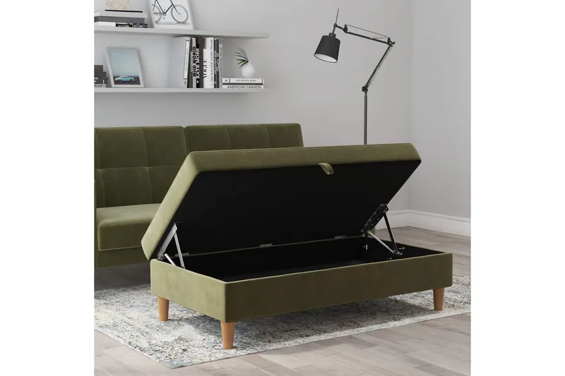 Ottoman/Taburet Lilly Olivengrøn, Velour/Træ/Plastik - Olivengrøn, Velour/Træ/Plastik - Møbler - Stole & lænestole - Taburet & skammel - Puf