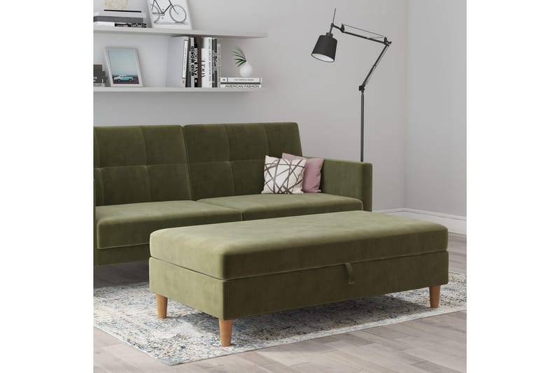 Ottoman/Taburet Lilly Olivengrøn, Velour/Træ/Plastik - Olivengrøn, Velour/Træ/Plastik - Møbler - Stole & lænestole - Taburet & skammel - Puf