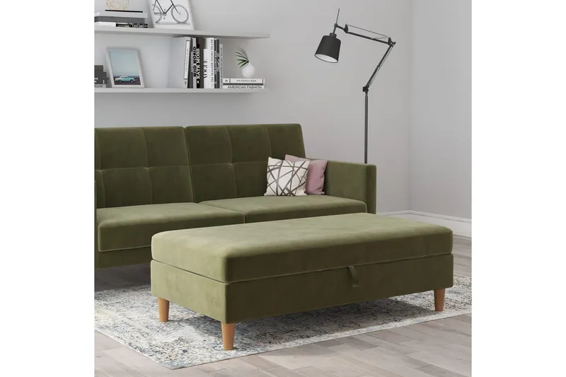 Ottoman/Taburet Lilly Olivengrøn, Velour/Træ/Plastik - Olivengrøn, Velour/Træ/Plastik - Møbler - Stole & lænestole - Taburet & skammel - Puf