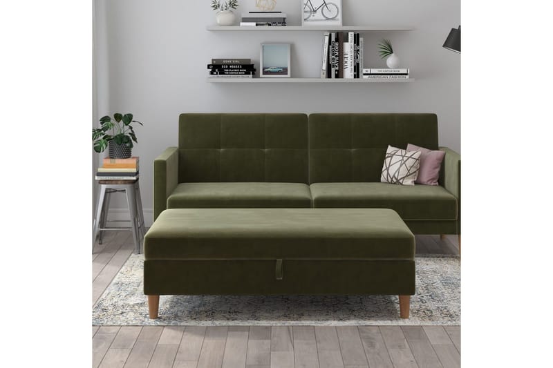 Ottoman/Taburet Lilly Olivengrøn, Velour/Træ/Plastik - Olivengrøn, Velour/Træ/Plastik - Møbler - Stole & lænestole - Taburet & skammel - Puf