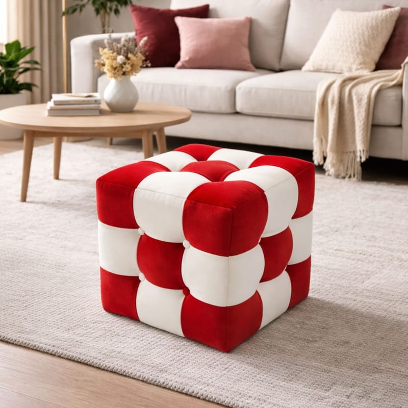 Peticire Sækkepuf 42 cm - Rød og hvid - Møbler - Stole & lænestole - Taburet & skammel - Ottoman