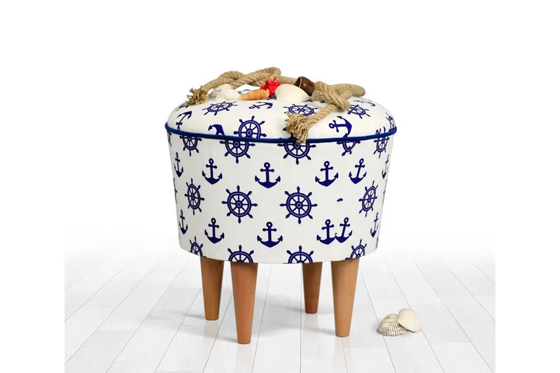 Pradera Siddepuf 42 cm - Hvid/Blå - Møbler - Stole & lænestole - Taburet & skammel - Ottoman