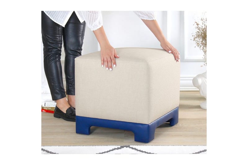 Puf Belarville Creme / Blå - Creme / Blå - Møbler - Stole & lænestole - Taburet & skammel - Ottoman