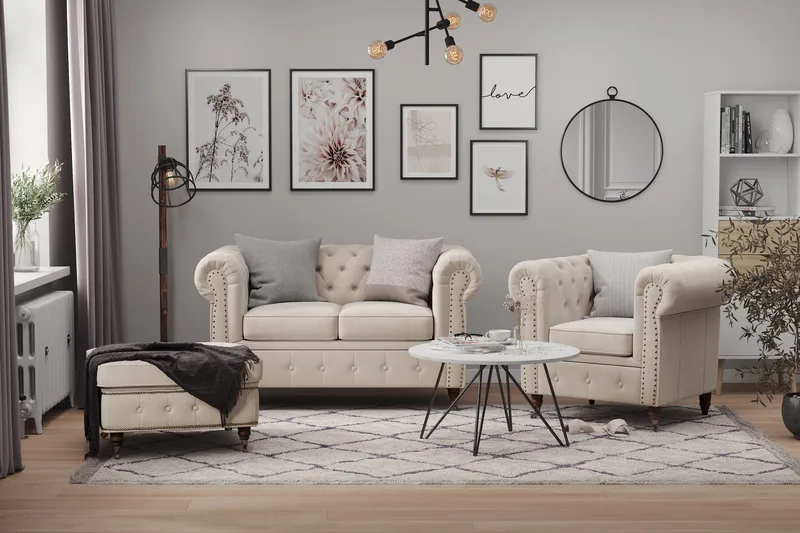 Chesterfield Deluxe Puf Velour - Beige - Møbler - Stole & lænestole - Taburet & skammel - Puf - Chesterfield puf